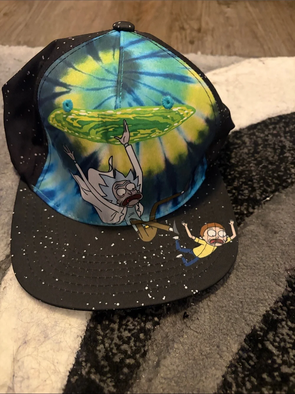 Rick and Morty Tie-Dye Portal Snapback Hat - Blue/Green